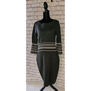 Danny and Nicole Sweater Dress Graphite Gray & Cream Size L Bell Sleeves